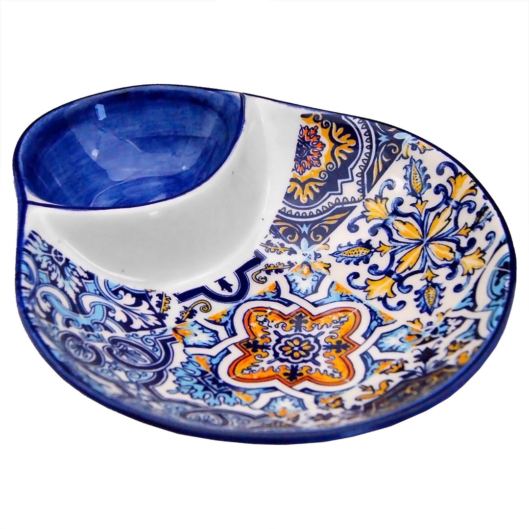 Portuguese Pottery Alcobaça Ceramic Olive Serving Dish with Pit Holder