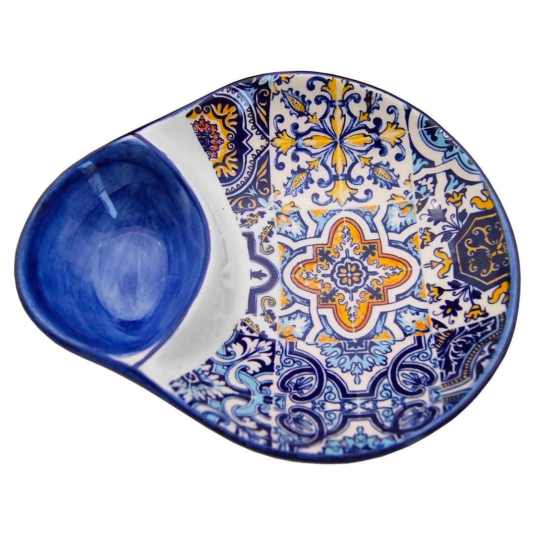 Portuguese Pottery Alcobaça Ceramic Olive Serving Dish with Pit Holder