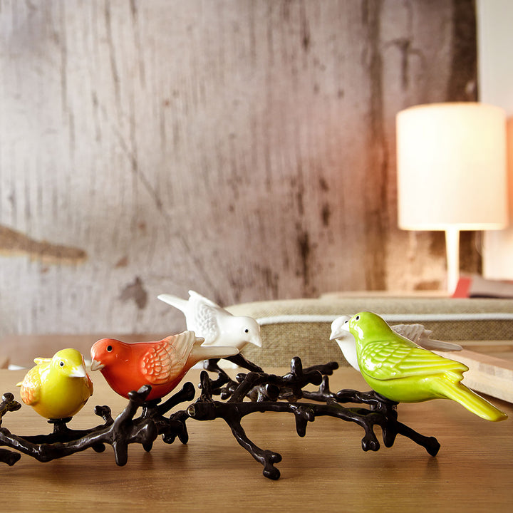 Hand Painted Ceramic Home Decor Birds in Branch Figurine - The Atlantis canaries