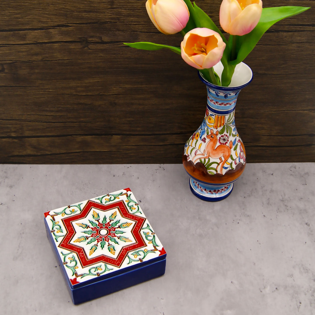 Hand Painted Portuguese Tiles Decorative Ceramic Box with Lid