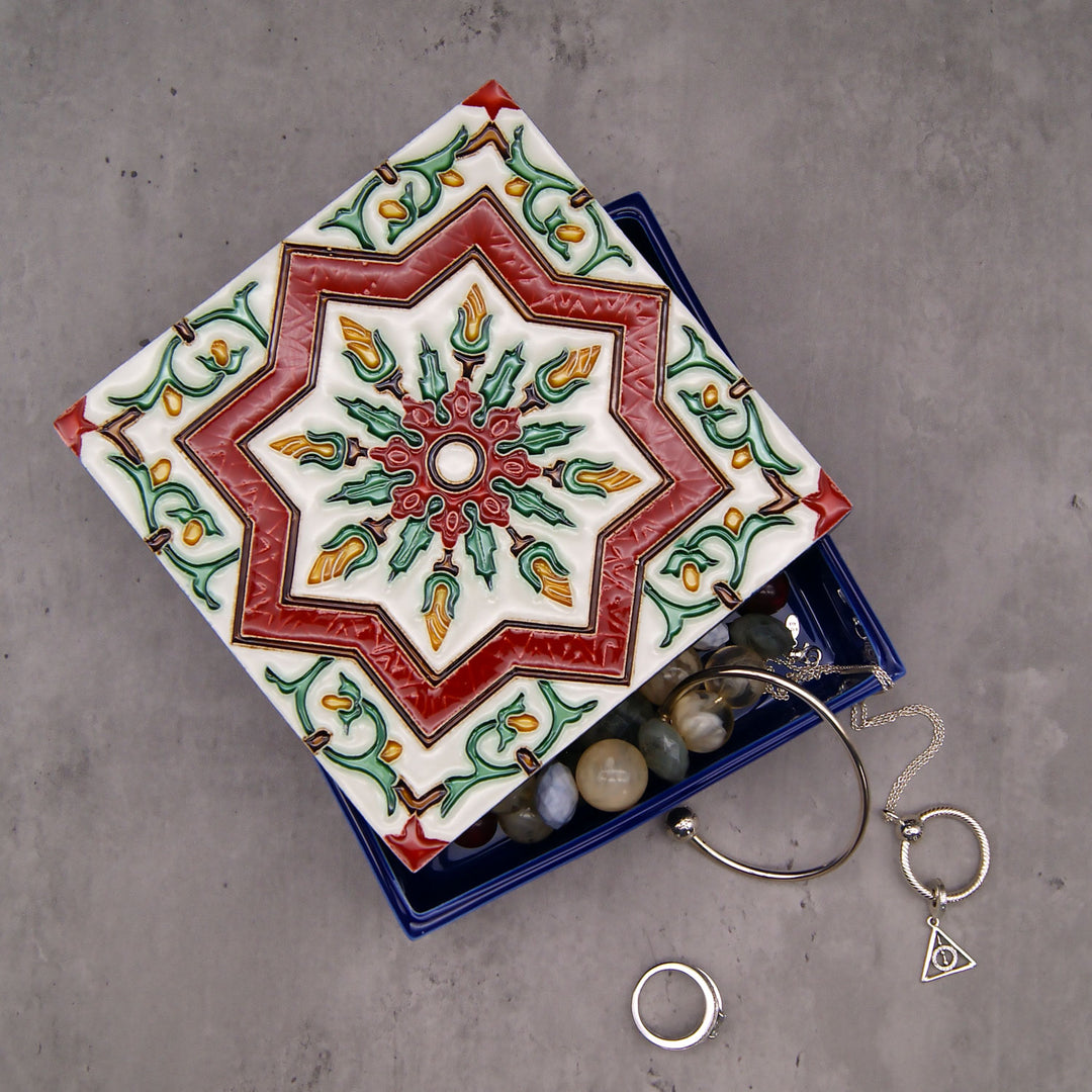 Hand Painted Portuguese Tiles Decorative Ceramic Box with Lid