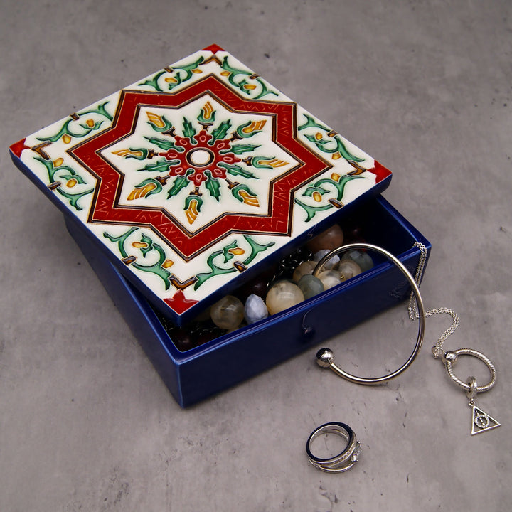 Hand Painted Portuguese Tiles Decorative Ceramic Box with Lid
