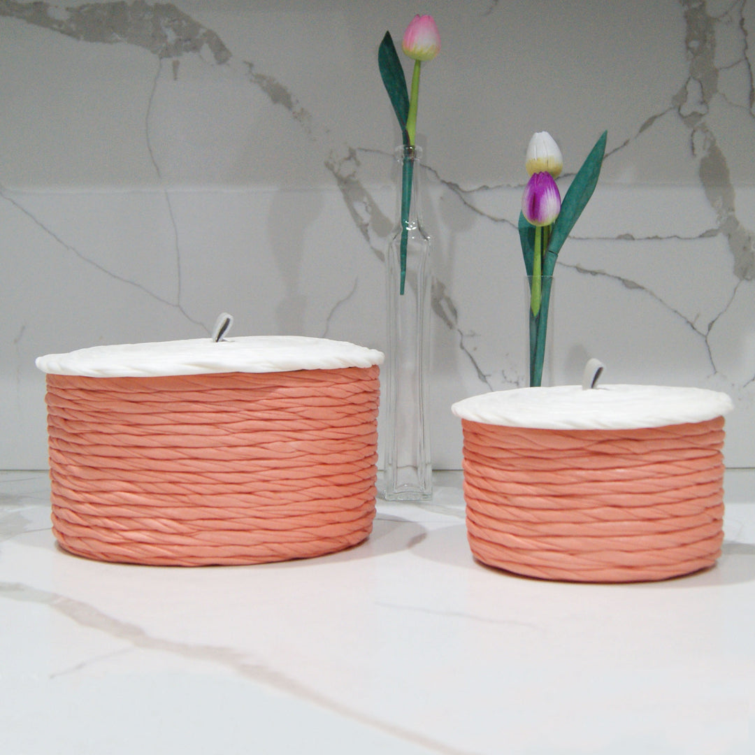 Handmade Eco-friendly Recycled Fabric Woven Decorative Box With Lid - Cloud Sunset
