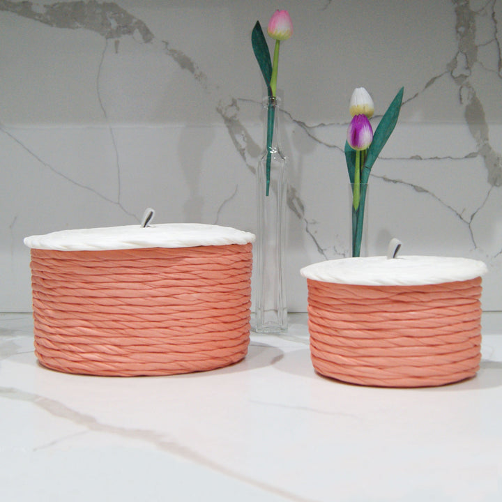 Handmade Eco-friendly Recycled Fabric Woven Decorative Box With Lid - Cloud Sunset