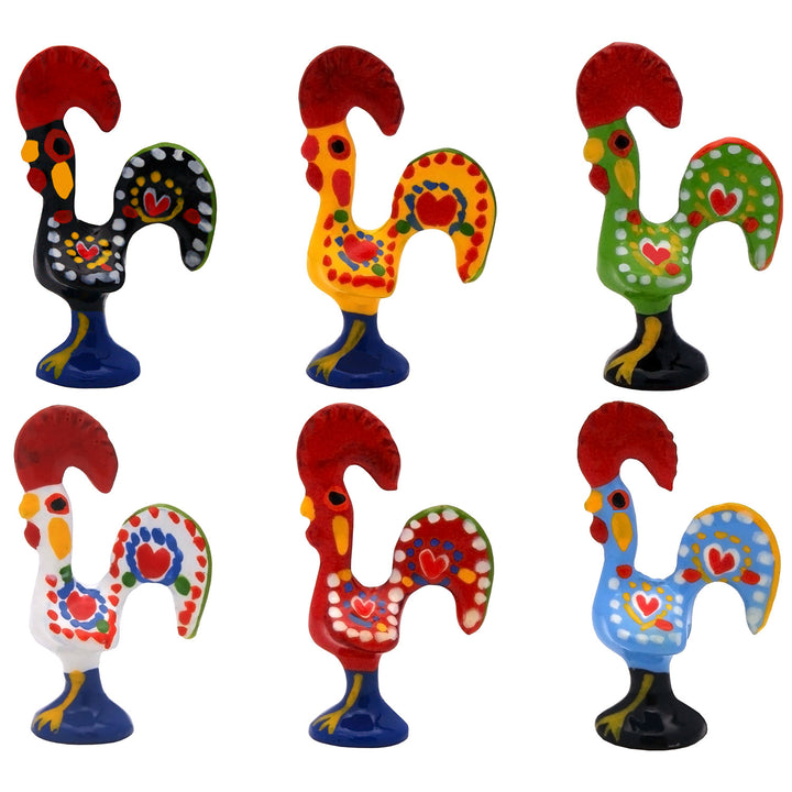 1.5 Inch Good Luck Portuguese Rooster Barcelos Metallic Figurine - Set of 6