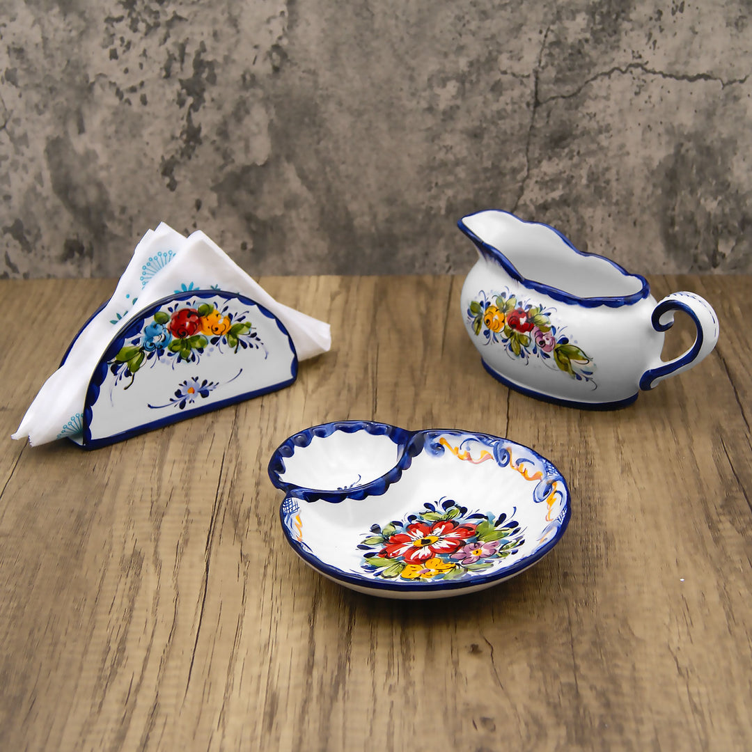 Portuguese Pottery Alcobaça Ceramic Hand Painted Olive Dish with Pit Holder