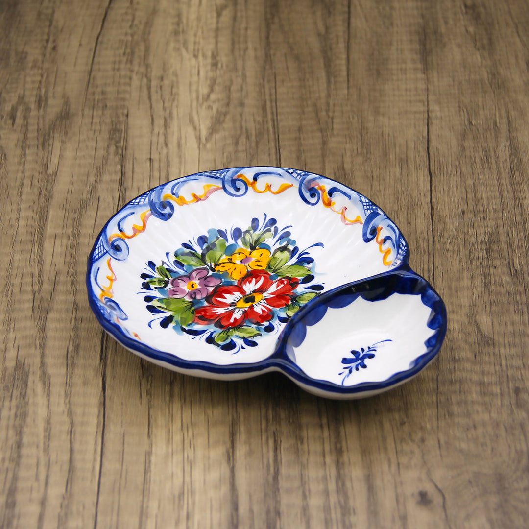 Portuguese Pottery Alcobaça Ceramic Hand Painted Olive Dish with Pit Holder