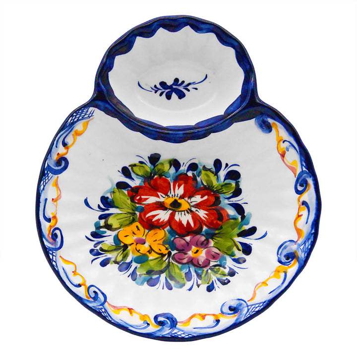Portuguese Pottery Alcobaça Ceramic Hand Painted Olive Dish with Pit Holder