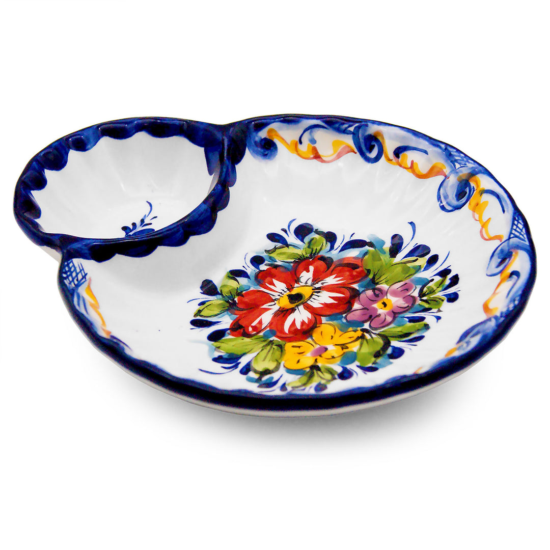 Portuguese Pottery Alcobaça Ceramic Hand Painted Olive Dish with Pit Holder
