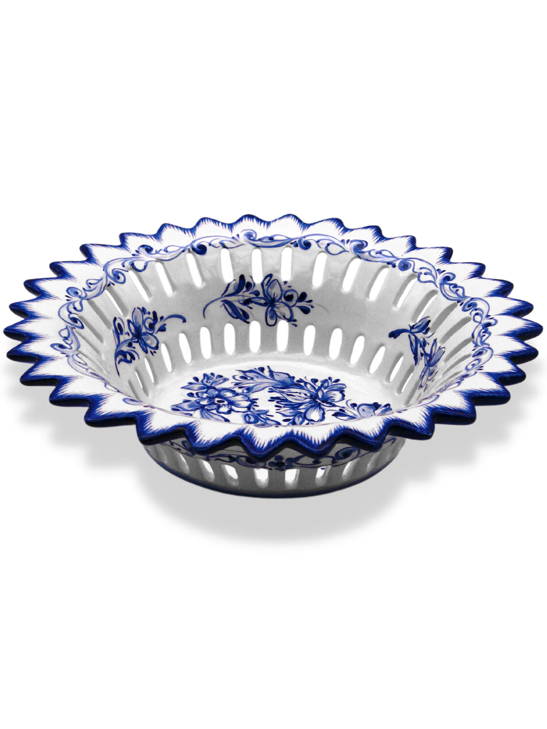 Hand Painted Blue & White Portuguese Pottery Alcobaça Ceramic Fruit Bowl Centerpiece