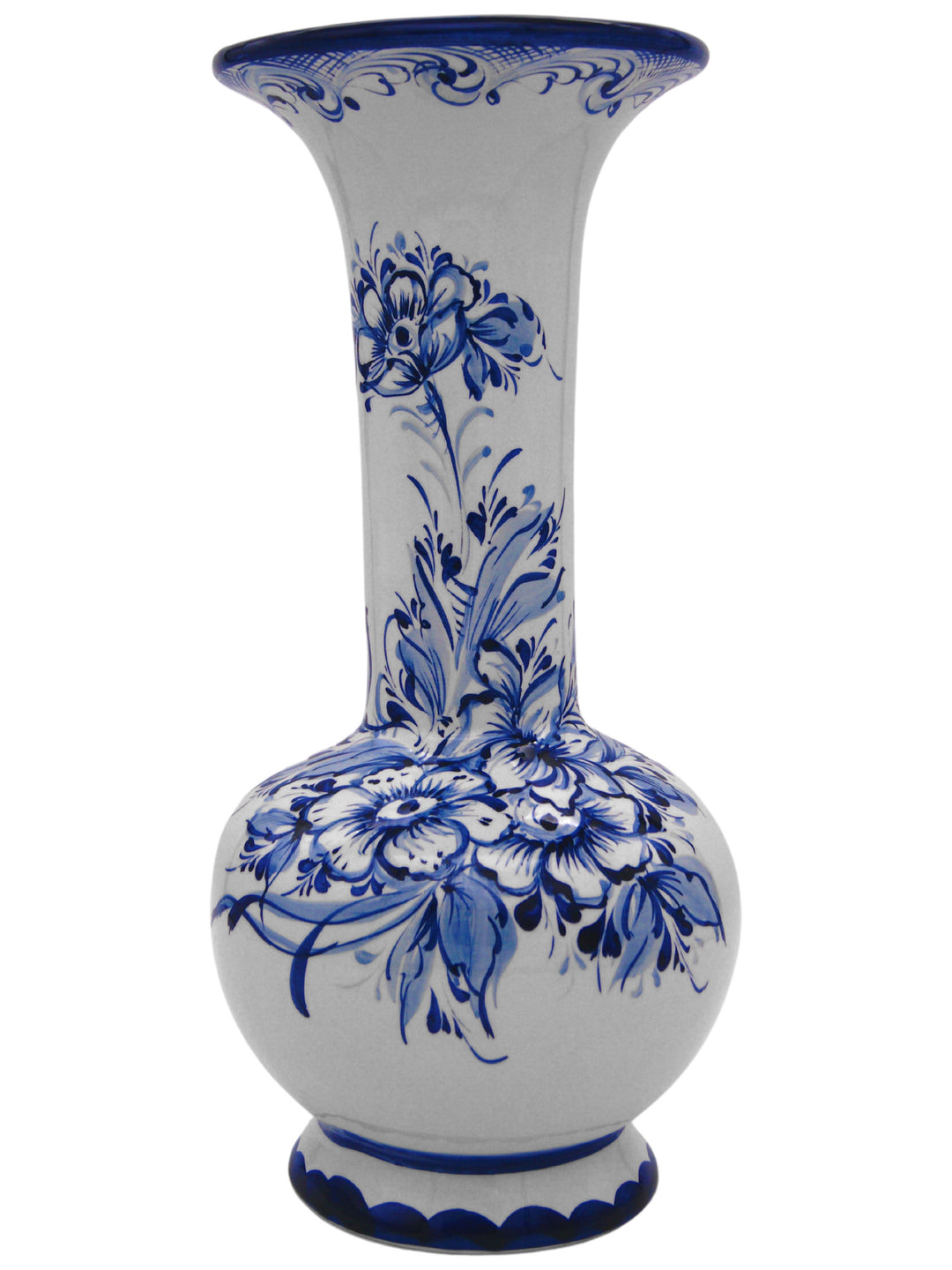 Hand Painted Blue & White Portuguese Pottery Ceramic Decorative Flower Vase