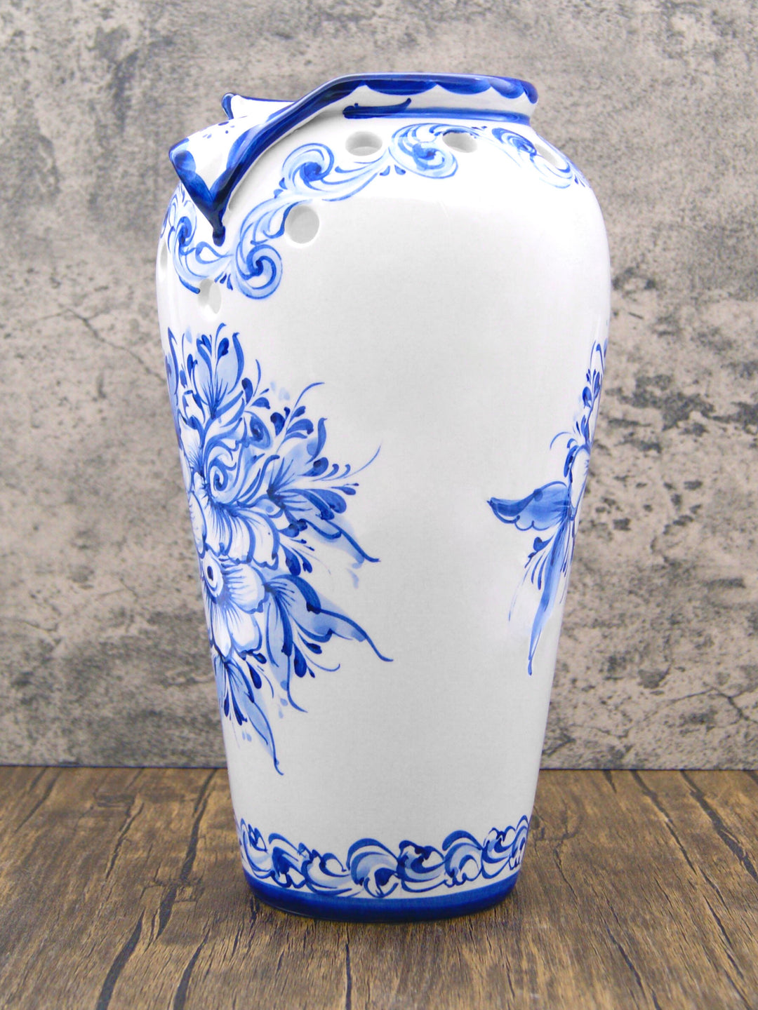Hand Painted Blue & White Portuguese Pottery Ceramic Decorative Flower Vase