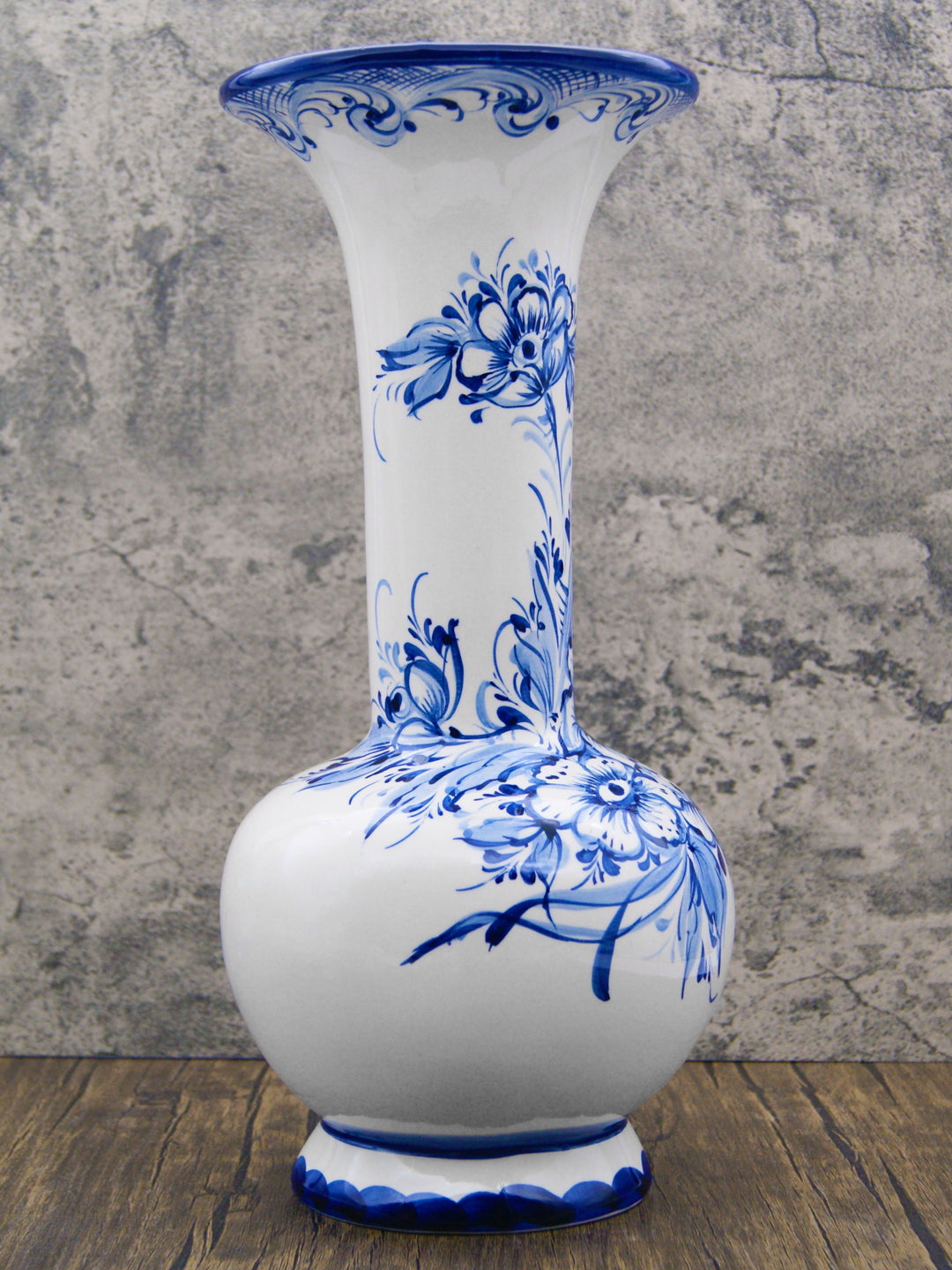 Hand Painted Blue & White Portuguese Pottery Ceramic Decorative Flower Vase