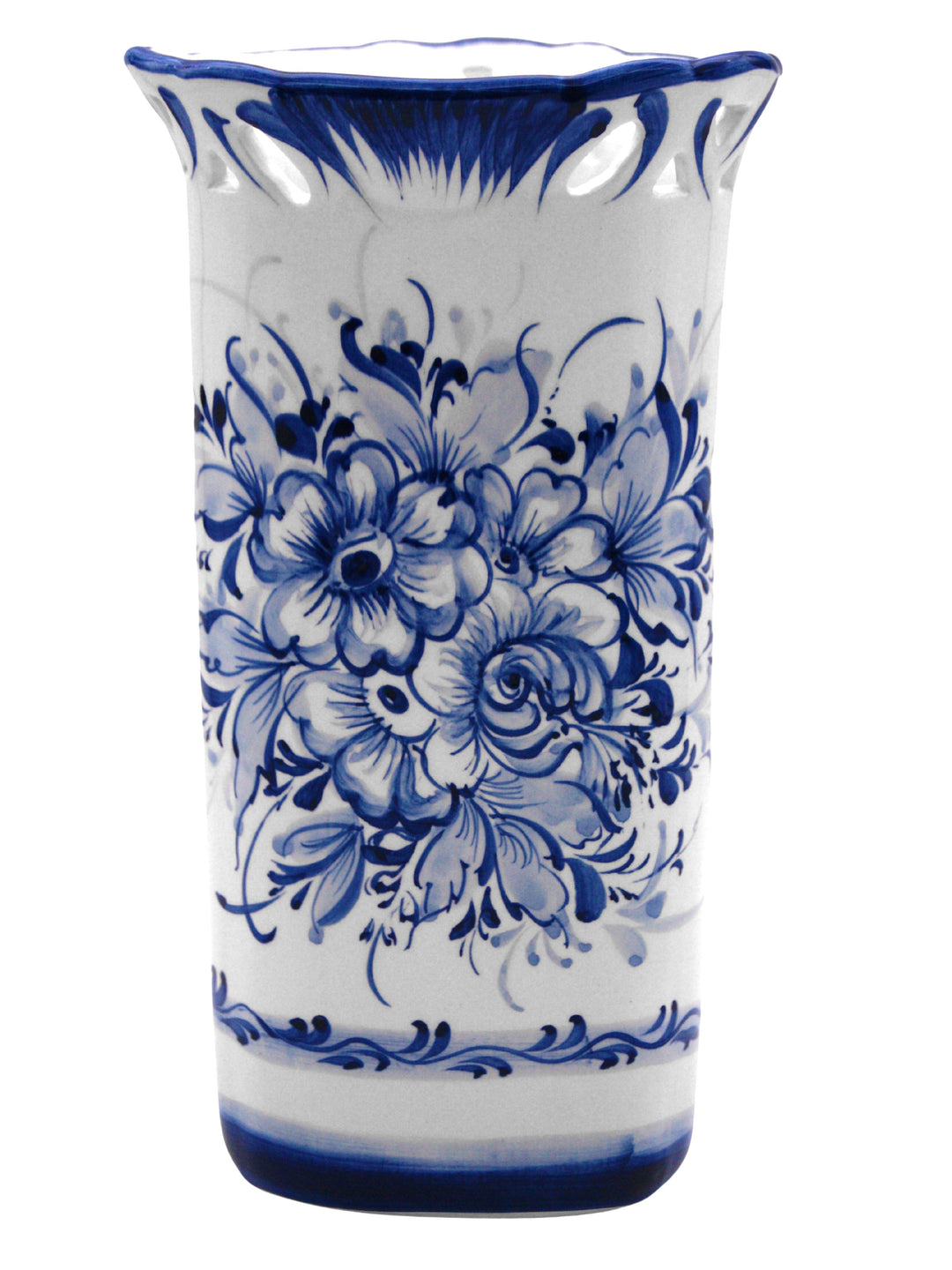 Hand Painted Blue & White Portuguese Pottery Ceramic Decorative Flower Vase