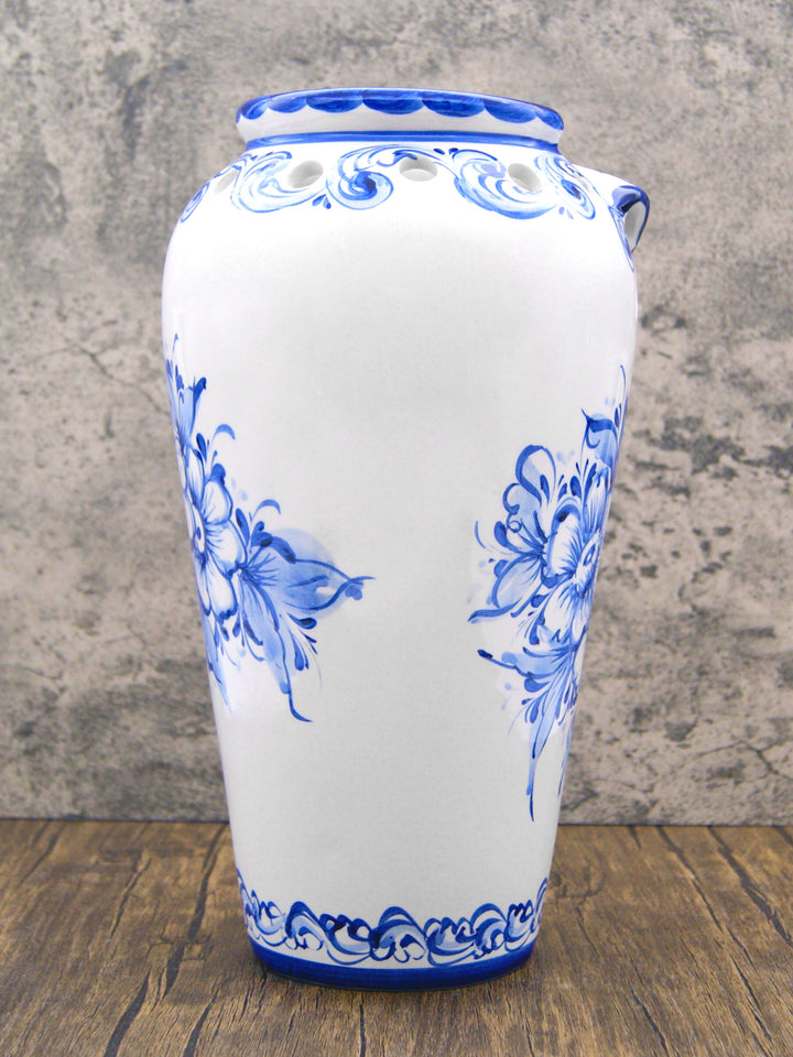 Hand Painted Blue & White Portuguese Pottery Ceramic Decorative Flower Vase