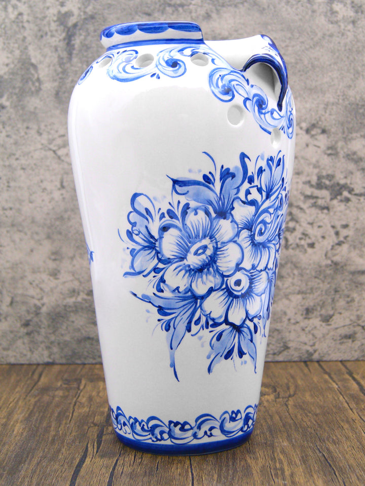 Hand Painted Blue & White Portuguese Pottery Ceramic Decorative Flower Vase