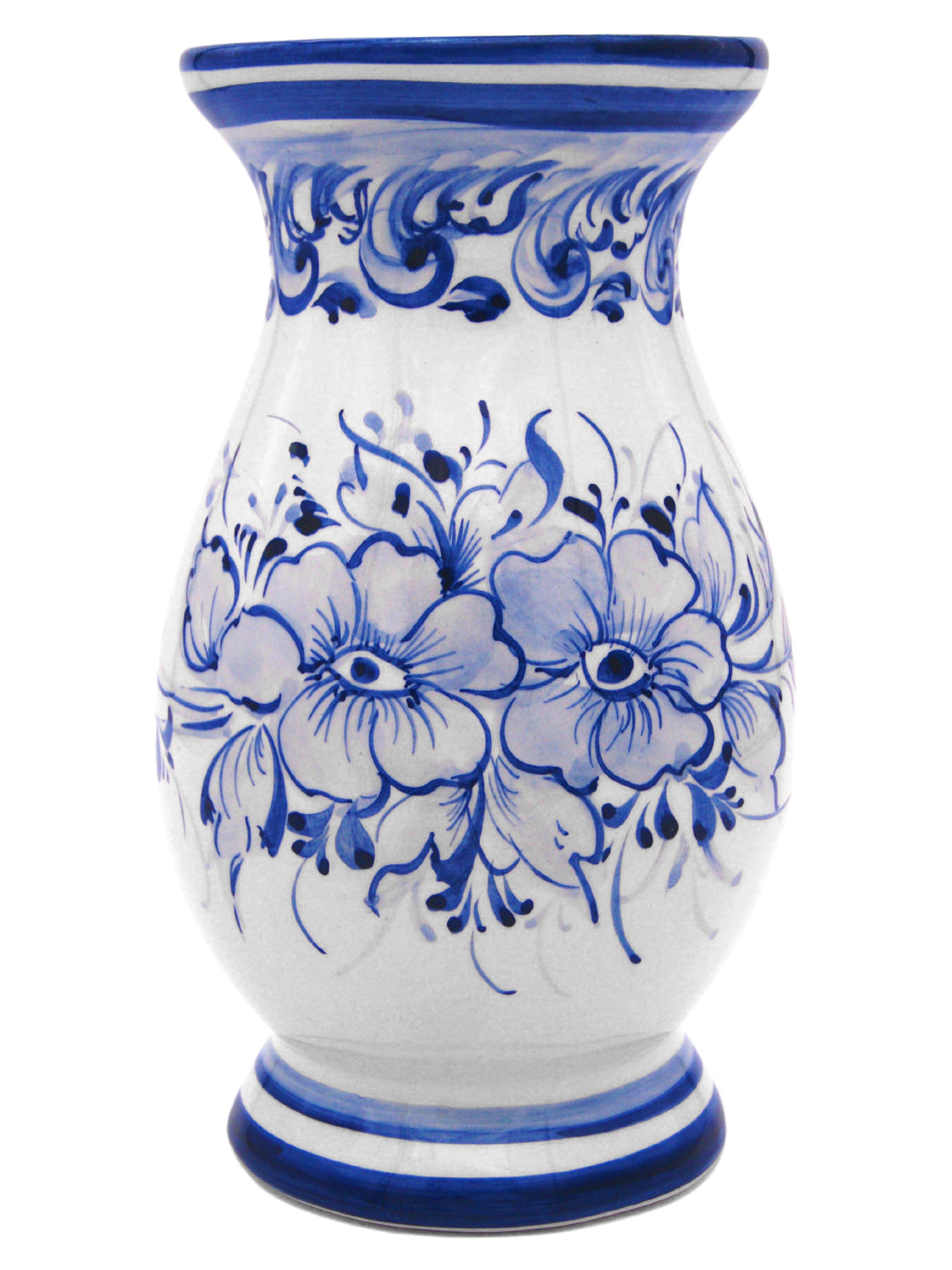 Hand Painted Blue & White Portuguese Pottery Ceramic Decorative Flower Vase