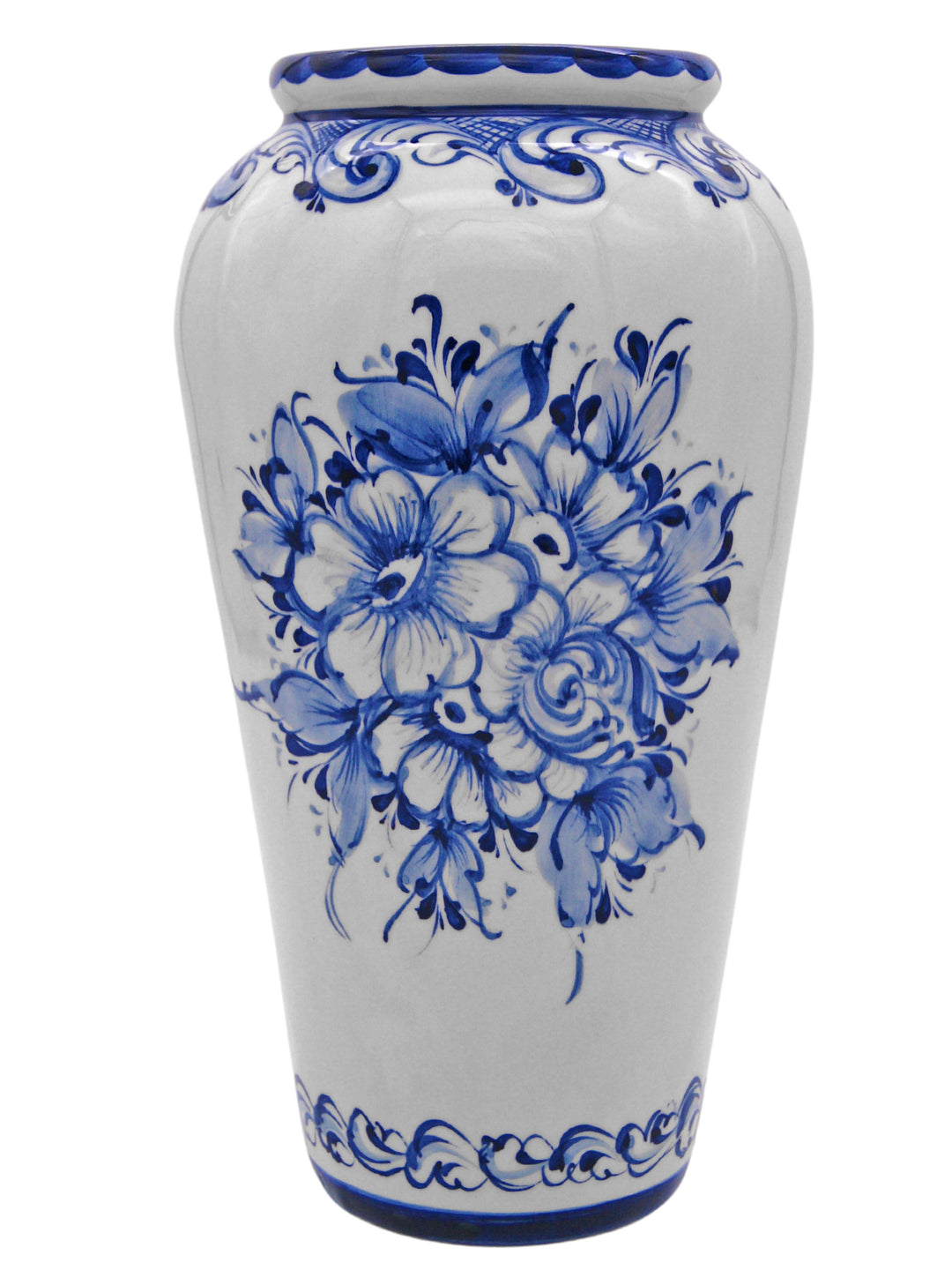 Hand Painted Blue & White Portuguese Pottery Ceramic Decorative Flower Vase
