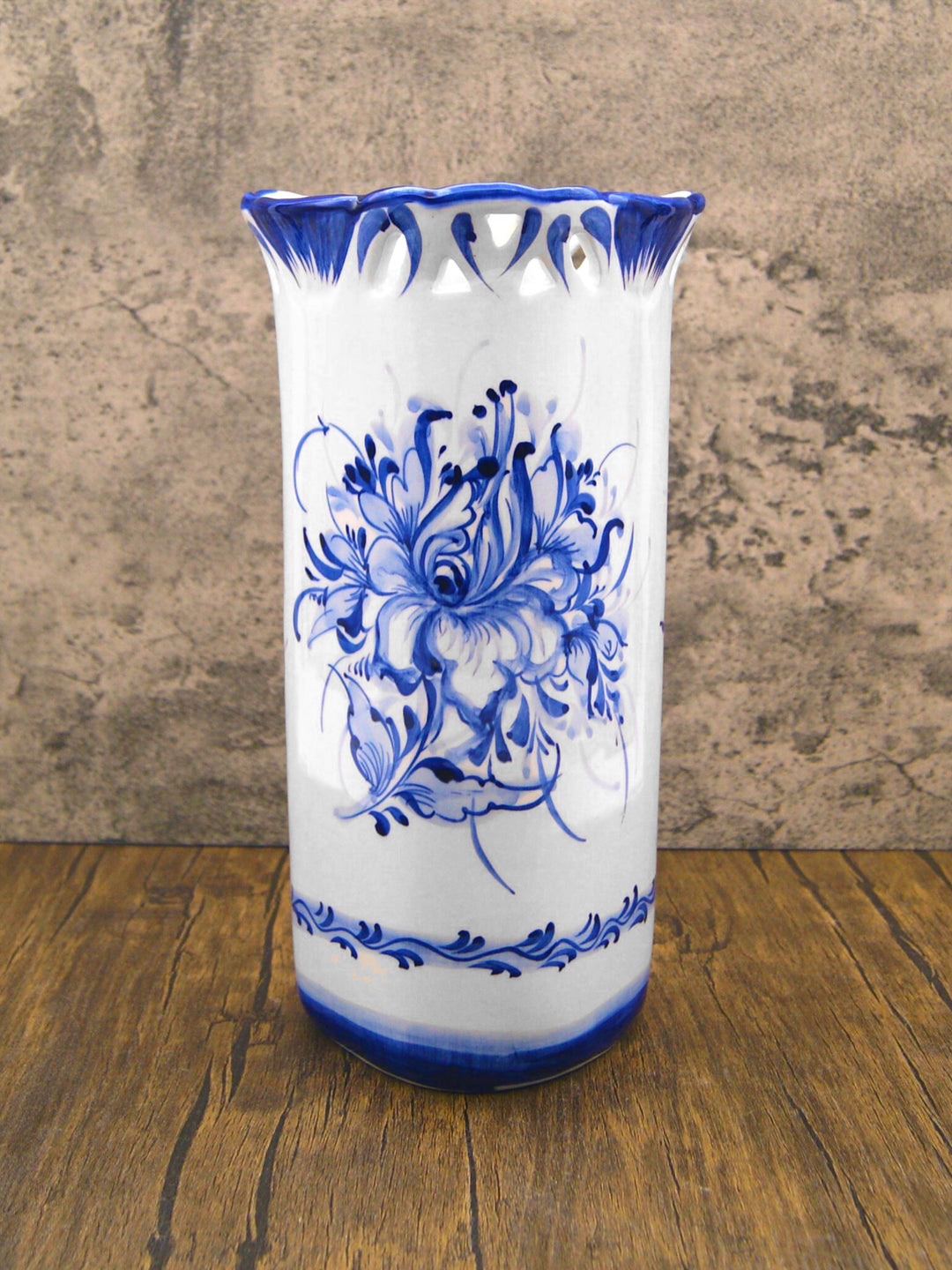 Hand Painted Blue & White Portuguese Pottery Ceramic Decorative Flower Vase