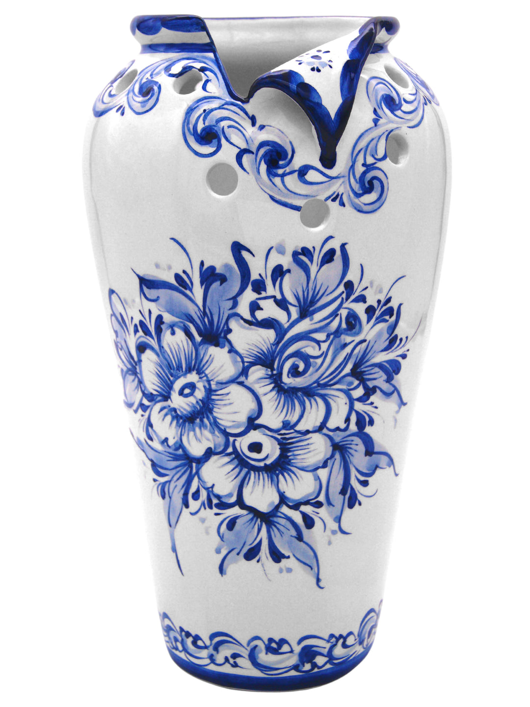 Hand Painted Blue & White Portuguese Pottery Ceramic Decorative Flower Vase