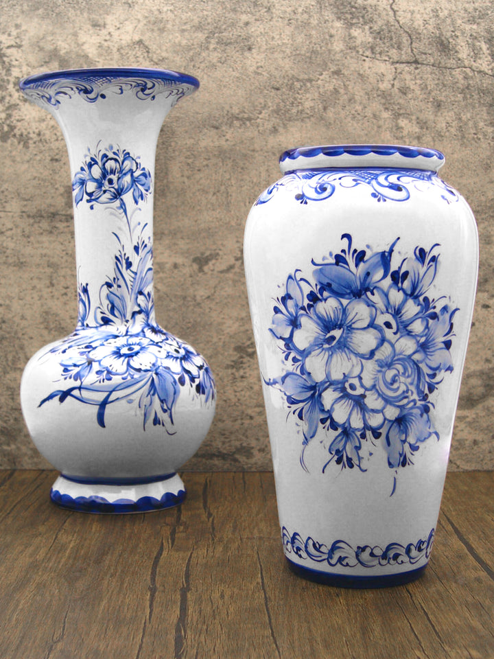 Hand Painted Blue & White Portuguese Pottery Ceramic Decorative Flower Vase