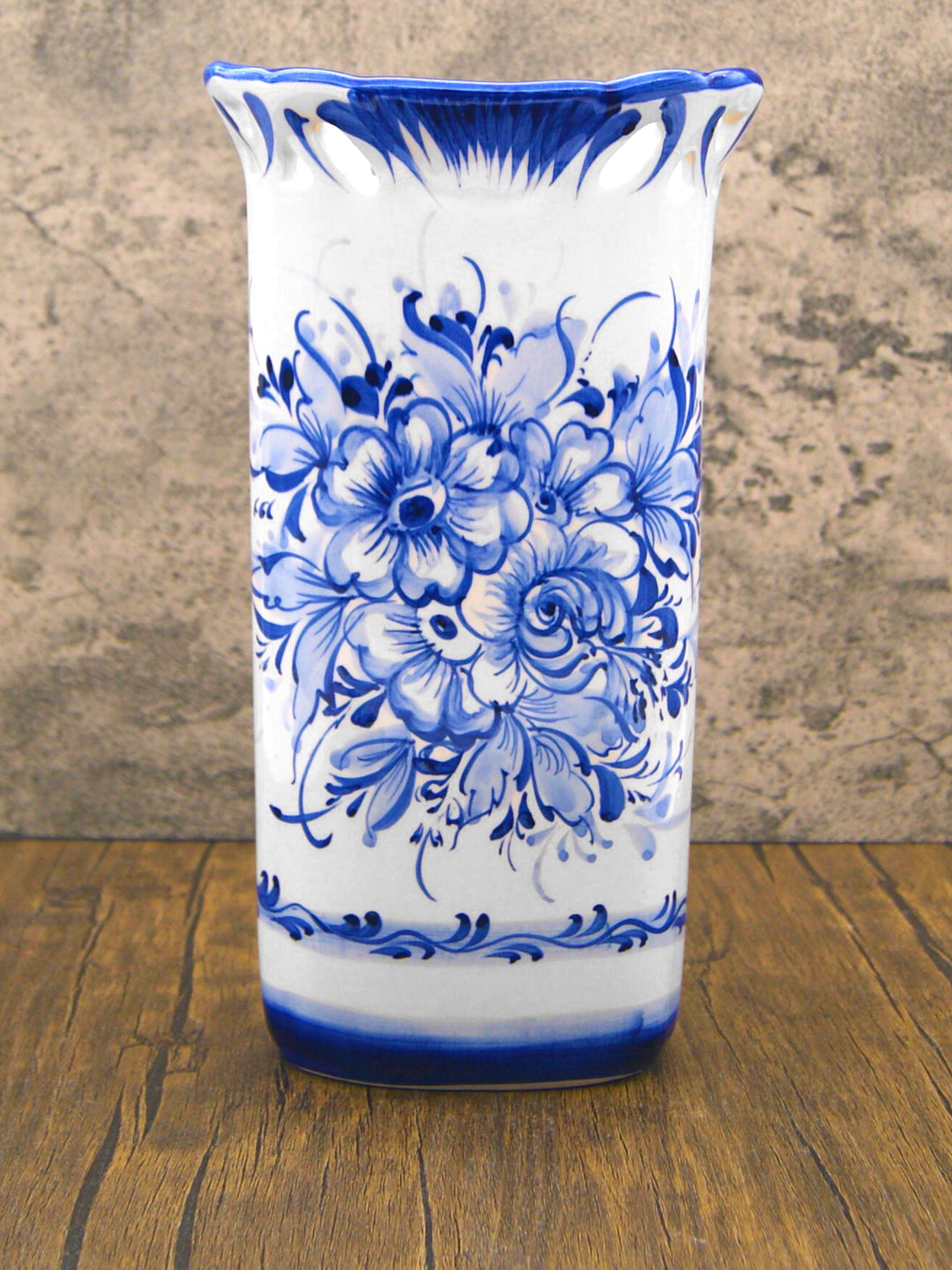 Hand Painted Blue & White Portuguese Pottery Ceramic Decorative Flower Vase