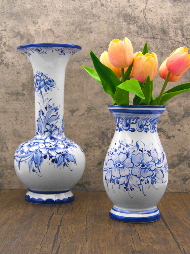Hand Painted Blue & White Portuguese Pottery Ceramic Decorative Flower Vase