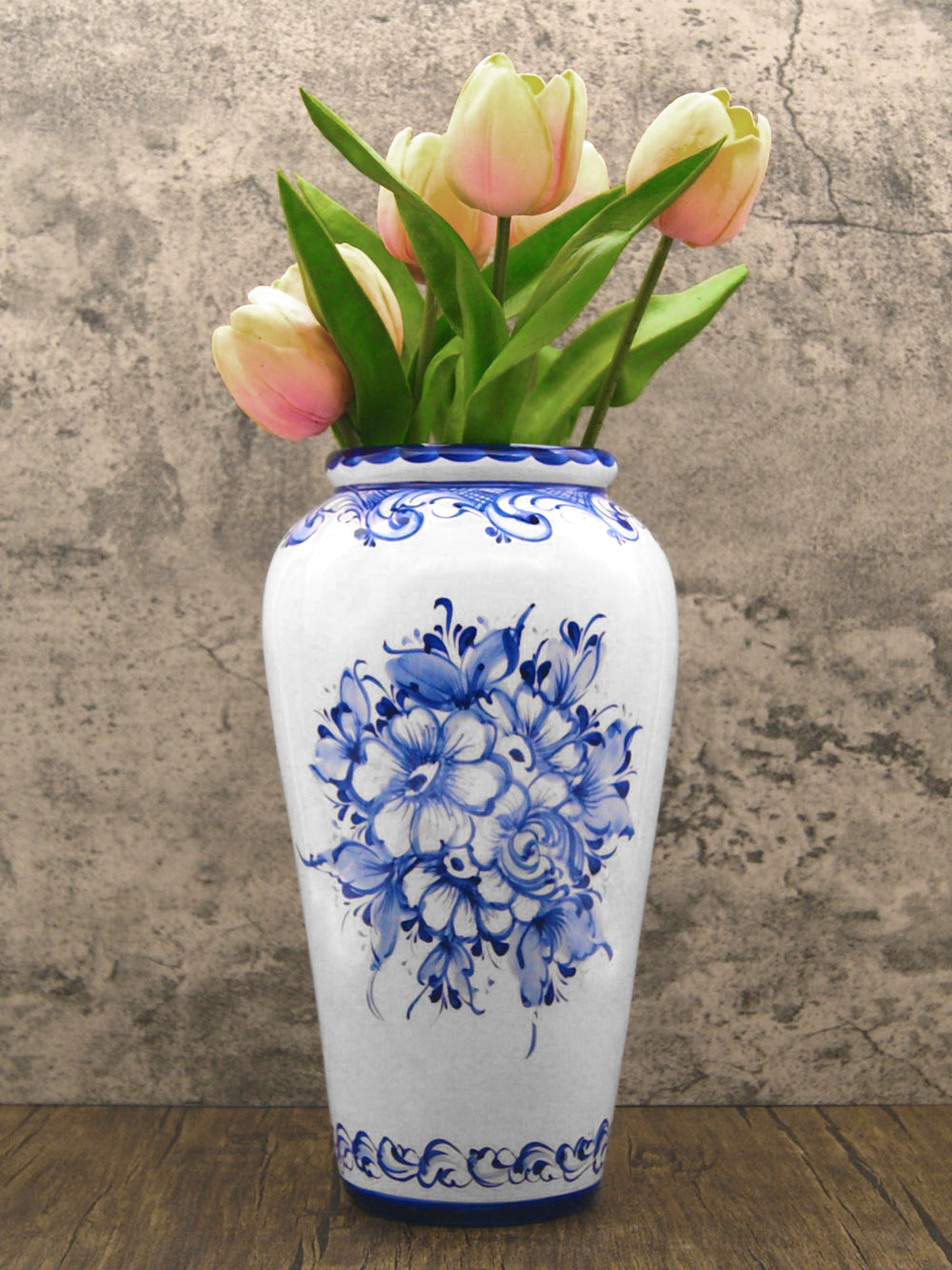 Hand Painted Blue & White Portuguese Pottery Ceramic Decorative Flower Vase