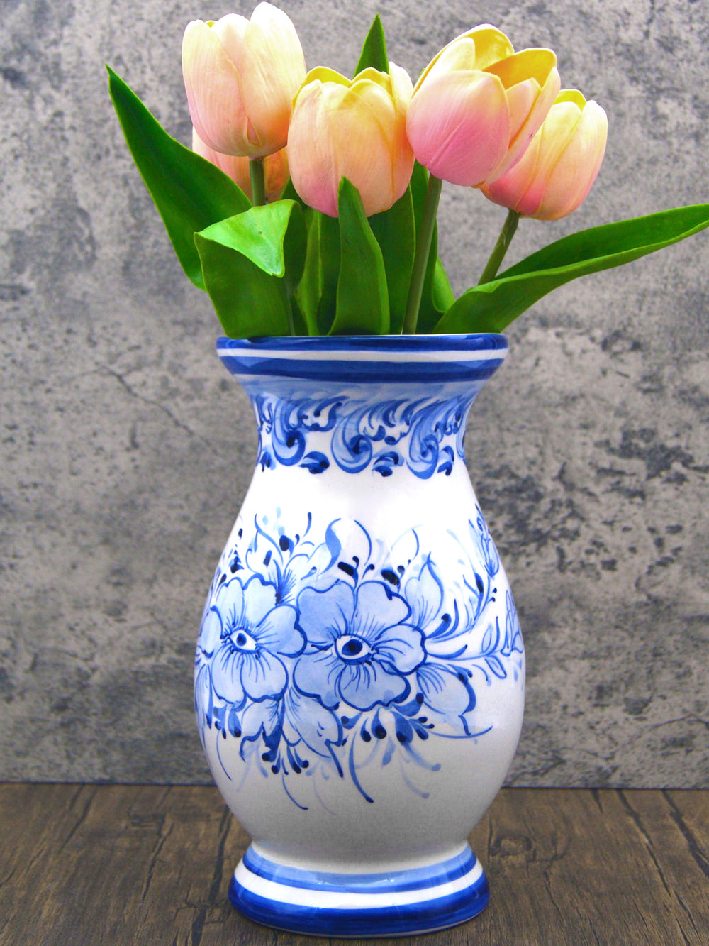 Hand Painted Blue & White Portuguese Pottery Ceramic Decorative Flower Vase