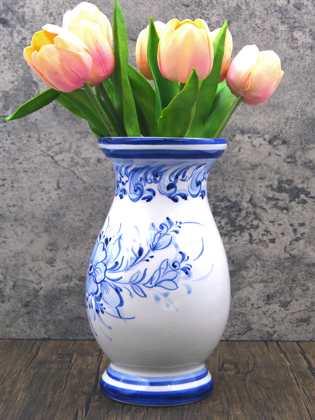 Hand Painted Blue & White Portuguese Pottery Ceramic Decorative Flower Vase