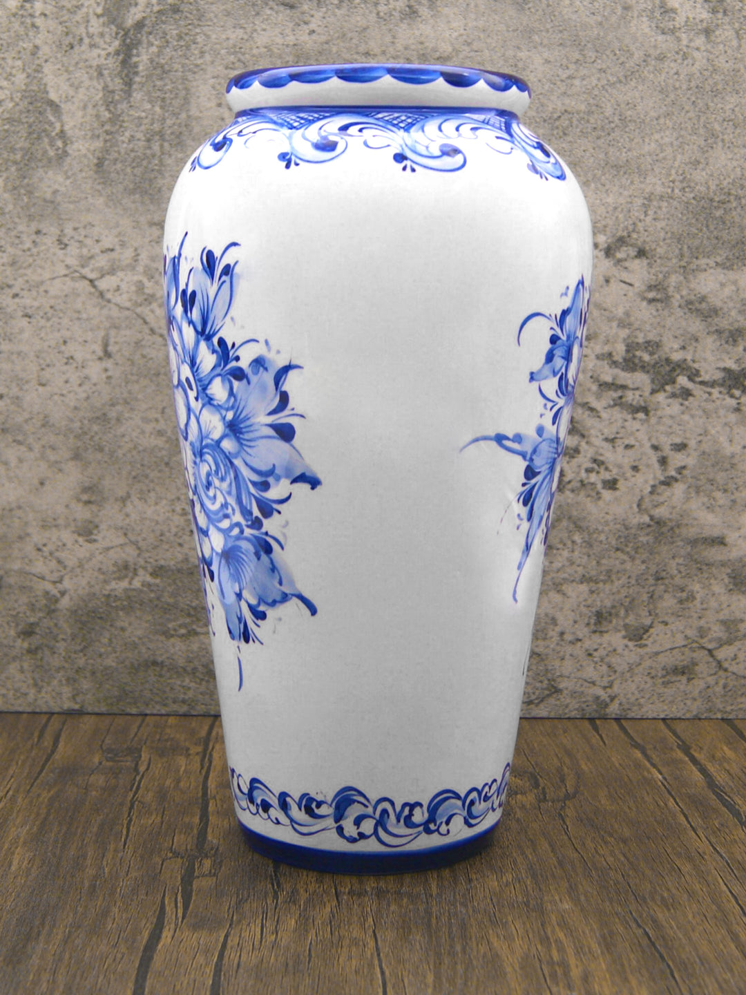 Hand Painted Blue & White Portuguese Pottery Ceramic Decorative Flower Vase