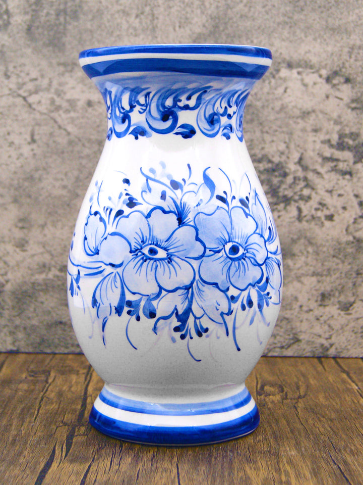 Hand Painted Blue & White Portuguese Pottery Ceramic Decorative Flower Vase
