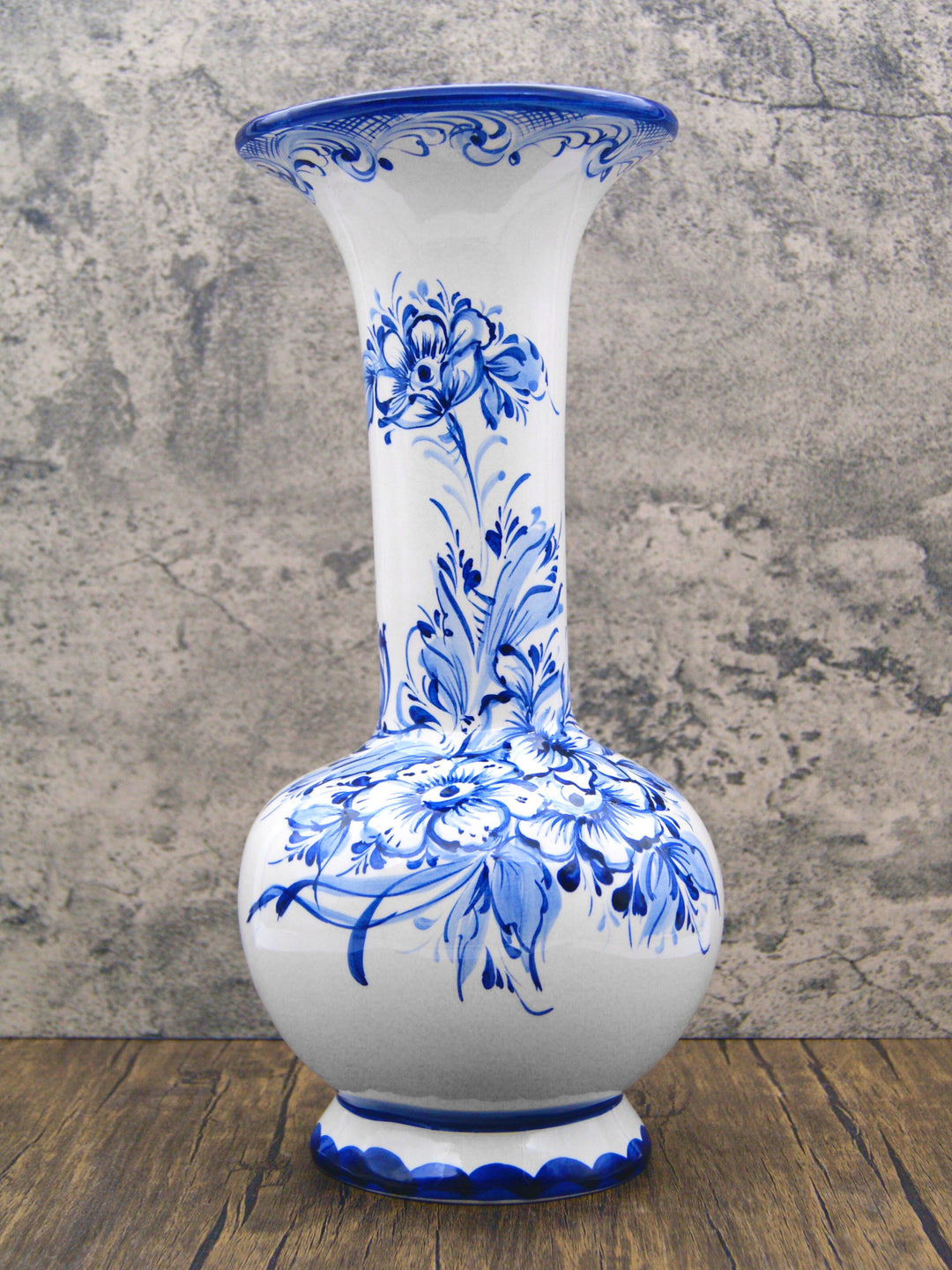 Hand Painted Blue & White Portuguese Pottery Ceramic Decorative Flower Vase