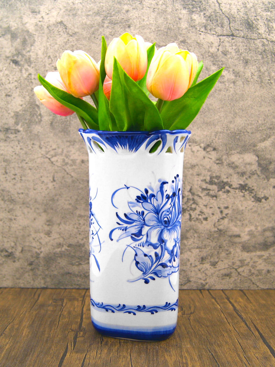 Hand Painted Blue & White Portuguese Pottery Ceramic Decorative Flower Vase