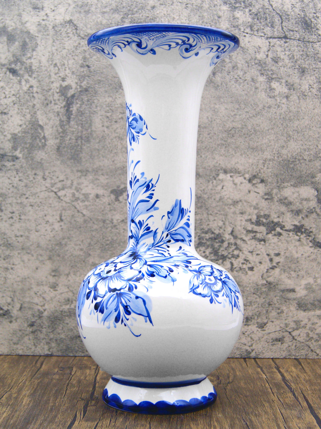 Hand Painted Blue & White Portuguese Pottery Ceramic Decorative Flower Vase