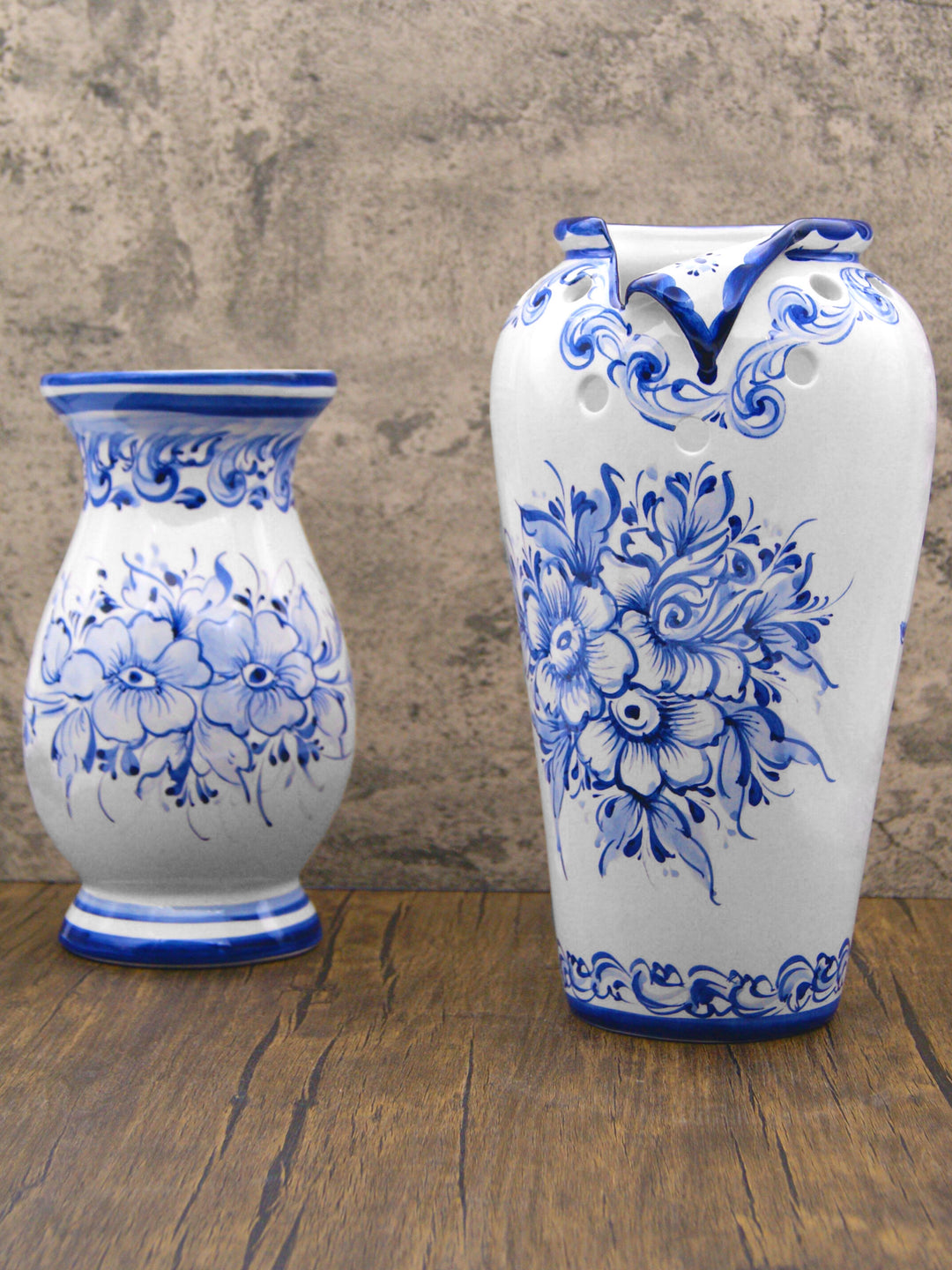 Hand Painted Blue & White Portuguese Pottery Ceramic Decorative Flower Vase