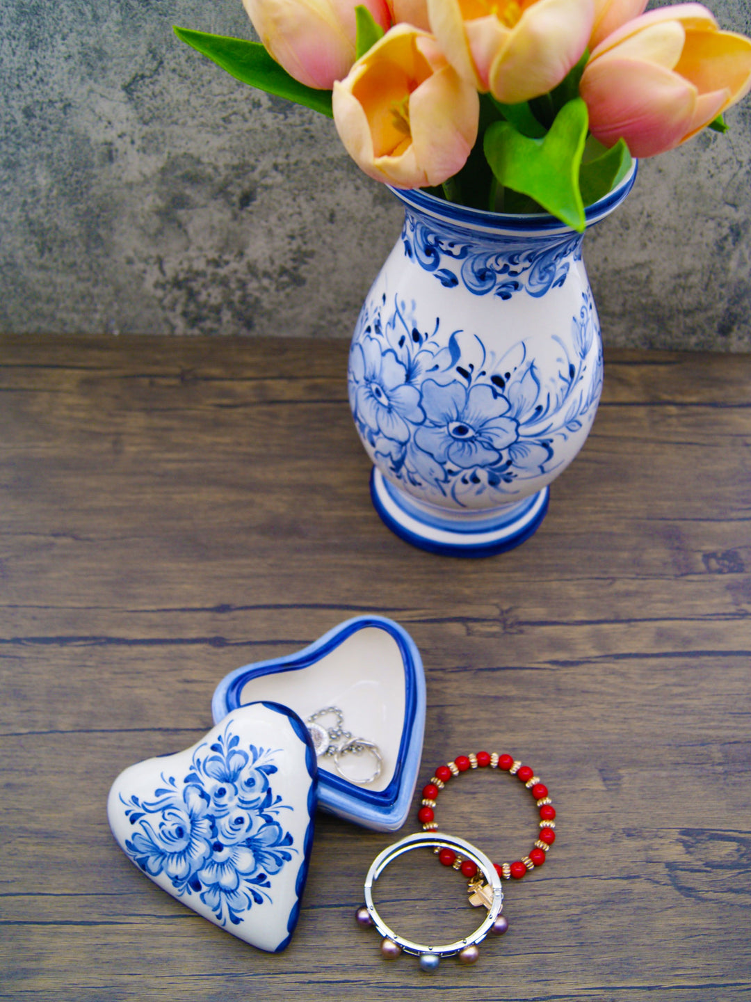 Hand Painted Blue & White Portuguese Pottery Heart Jewelry Box