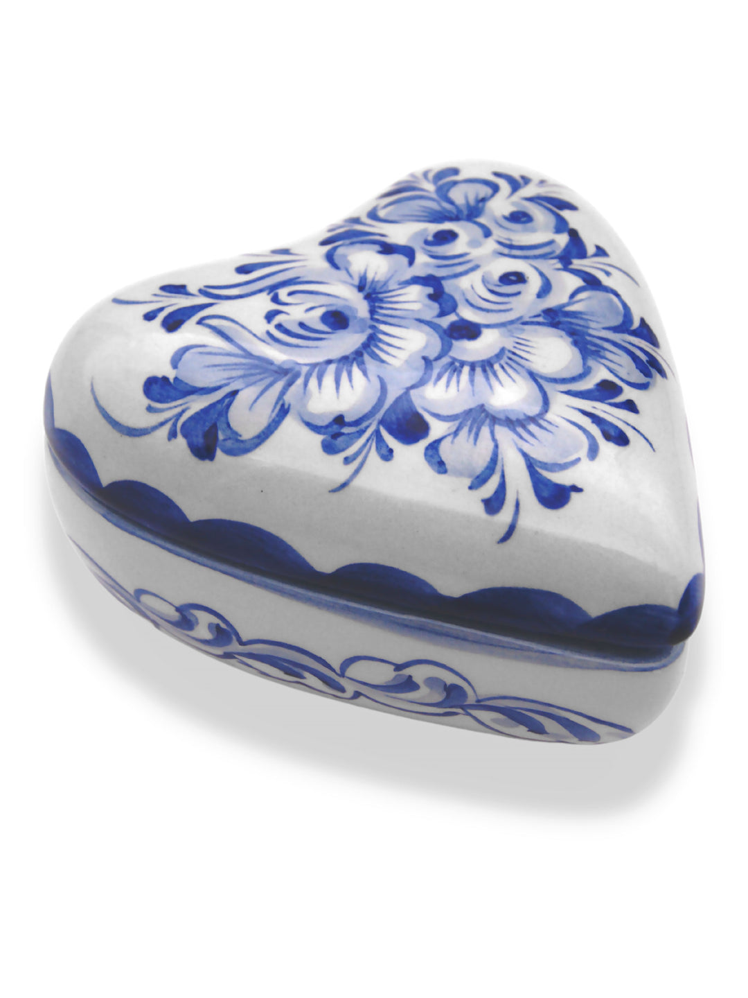 Hand Painted Blue & White Portuguese Pottery Heart Jewelry Box