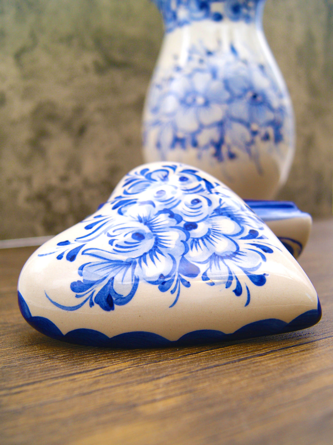 Hand Painted Blue & White Portuguese Pottery Heart Jewelry Box