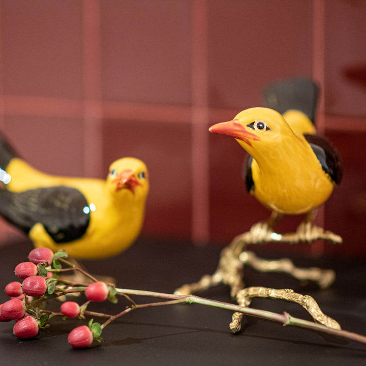 Hand Painted Ceramic Home Decor Bird in Branch Figurine - The creator of Golden Oriole Made in Portugal