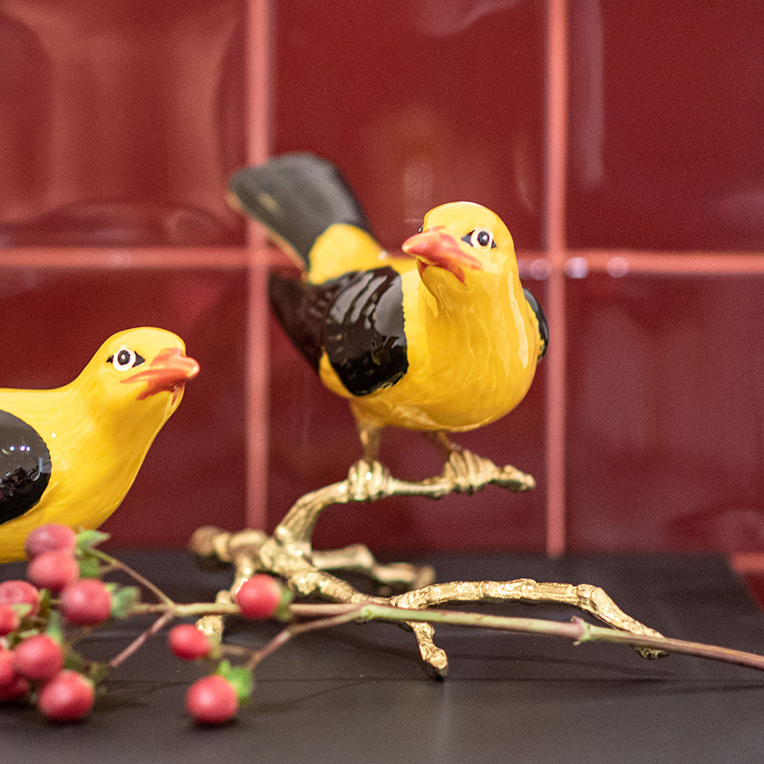 Hand Painted Ceramic Home Decor Bird in Branch Figurine - The creator of Golden Oriole Made in Portugal