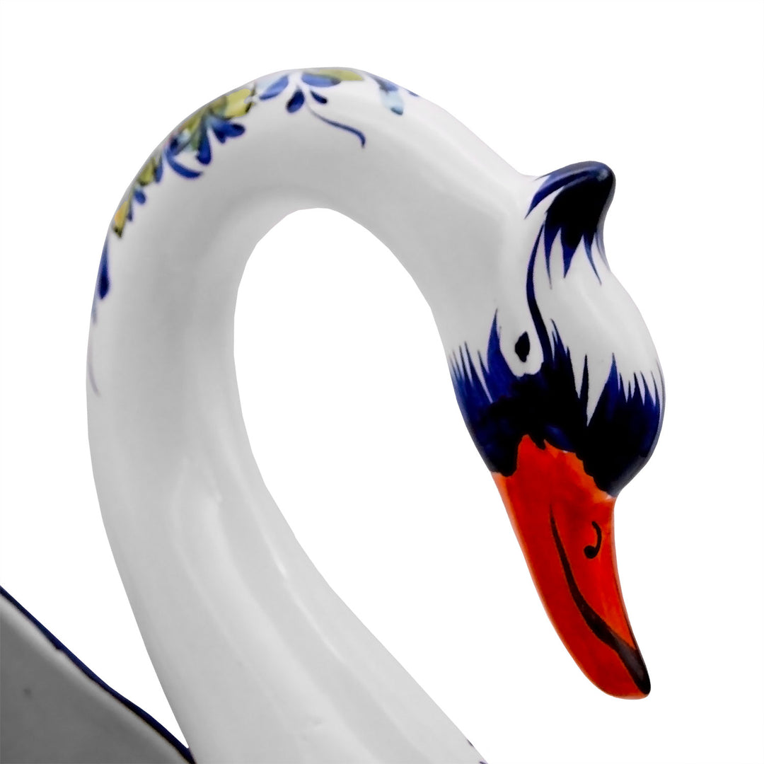 Hand Painted Portuguese Pottery Ceramic Large Swan Planter Figurine
