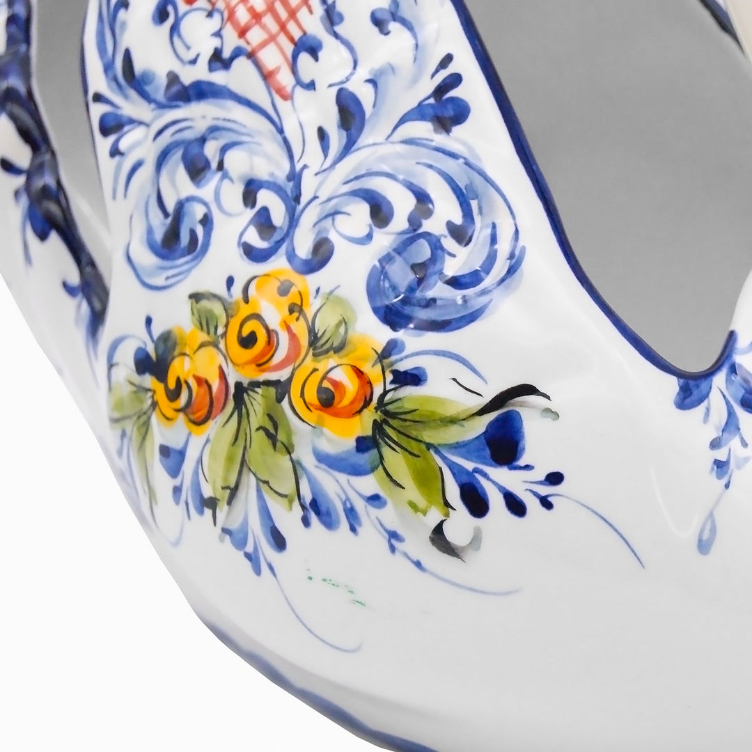 Hand Painted Portuguese Pottery Ceramic Large Swan Planter Figurine
