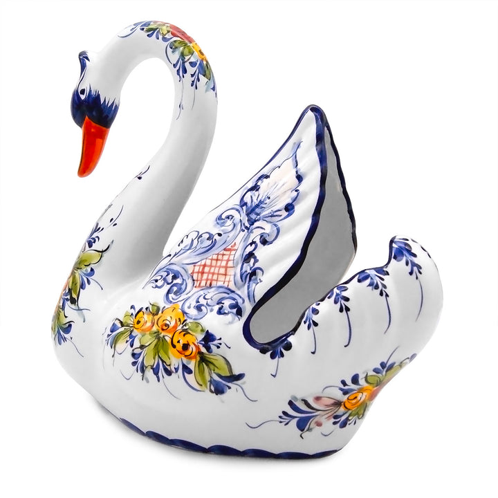 Hand Painted Portuguese Pottery Ceramic Large Swan Planter Figurine