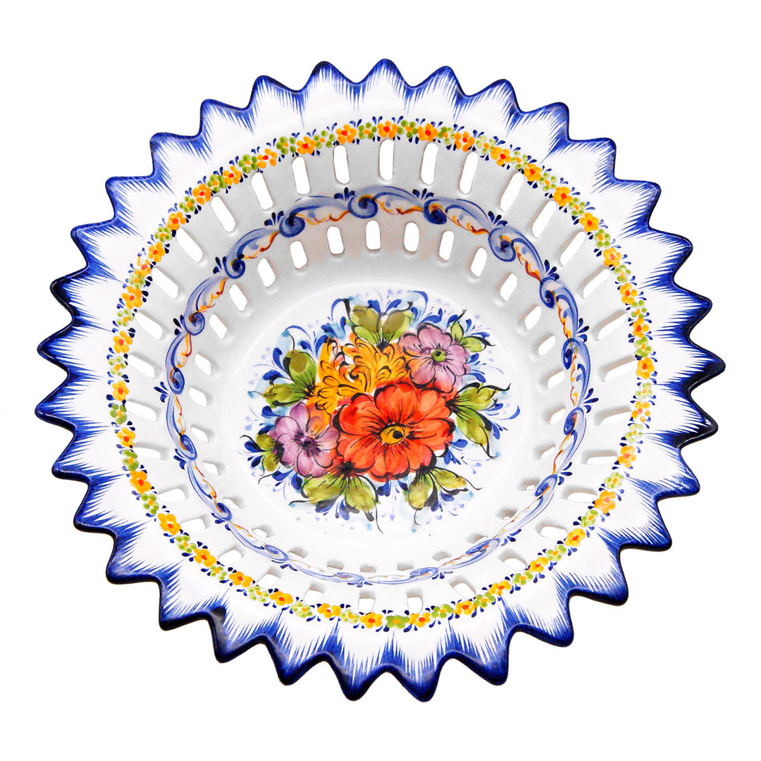 Hand Painted Portuguese Pottery Alcobaça Ceramic Fruit Bowl Centerpiece