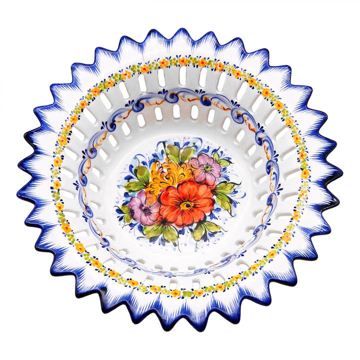 Hand Painted Portuguese Pottery Alcobaça Ceramic Fruit Bowl Centerpiece