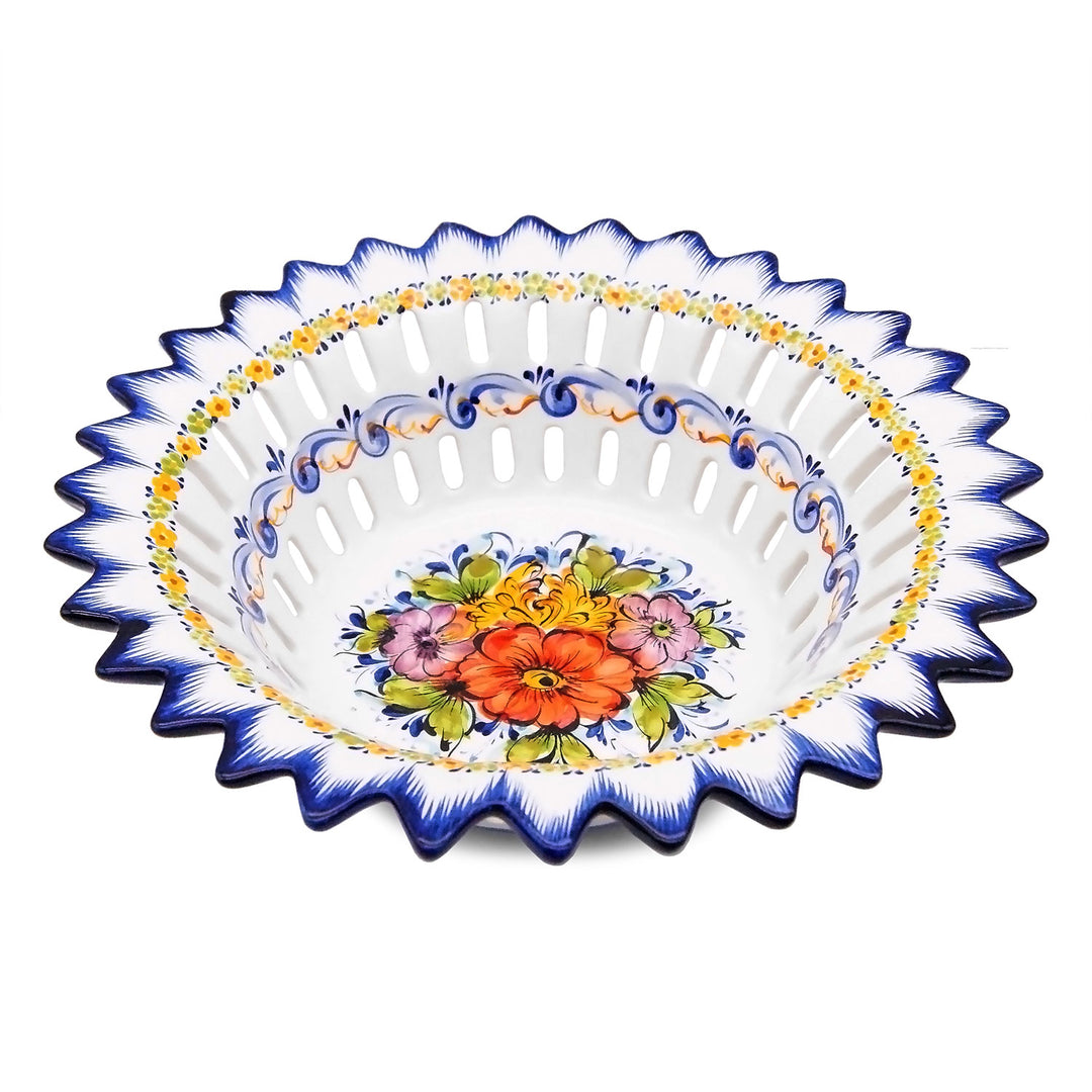 Hand Painted Portuguese Pottery Alcobaça Ceramic Fruit Bowl Centerpiece