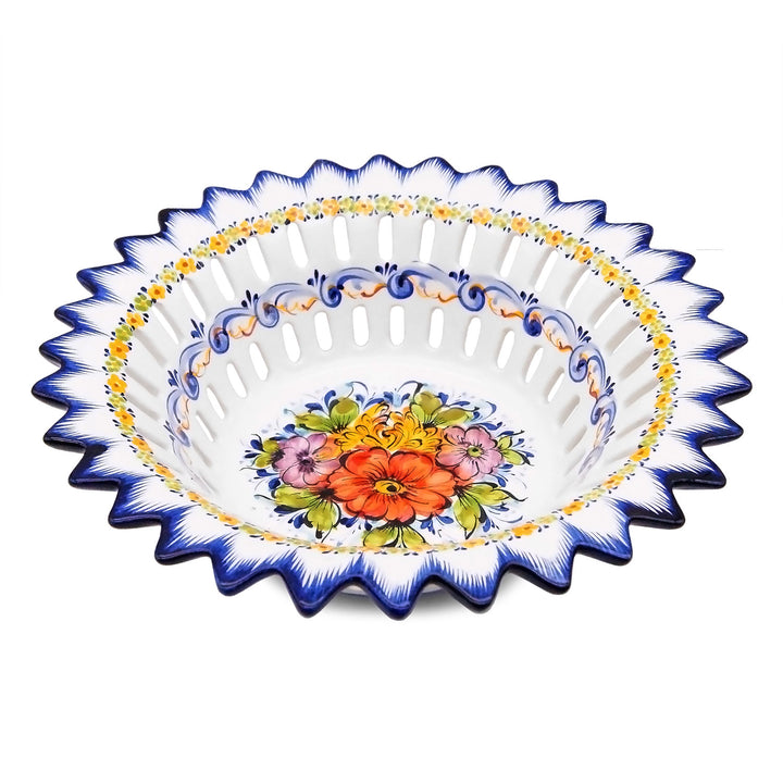 Hand Painted Portuguese Pottery Alcobaça Ceramic Fruit Bowl Centerpiece