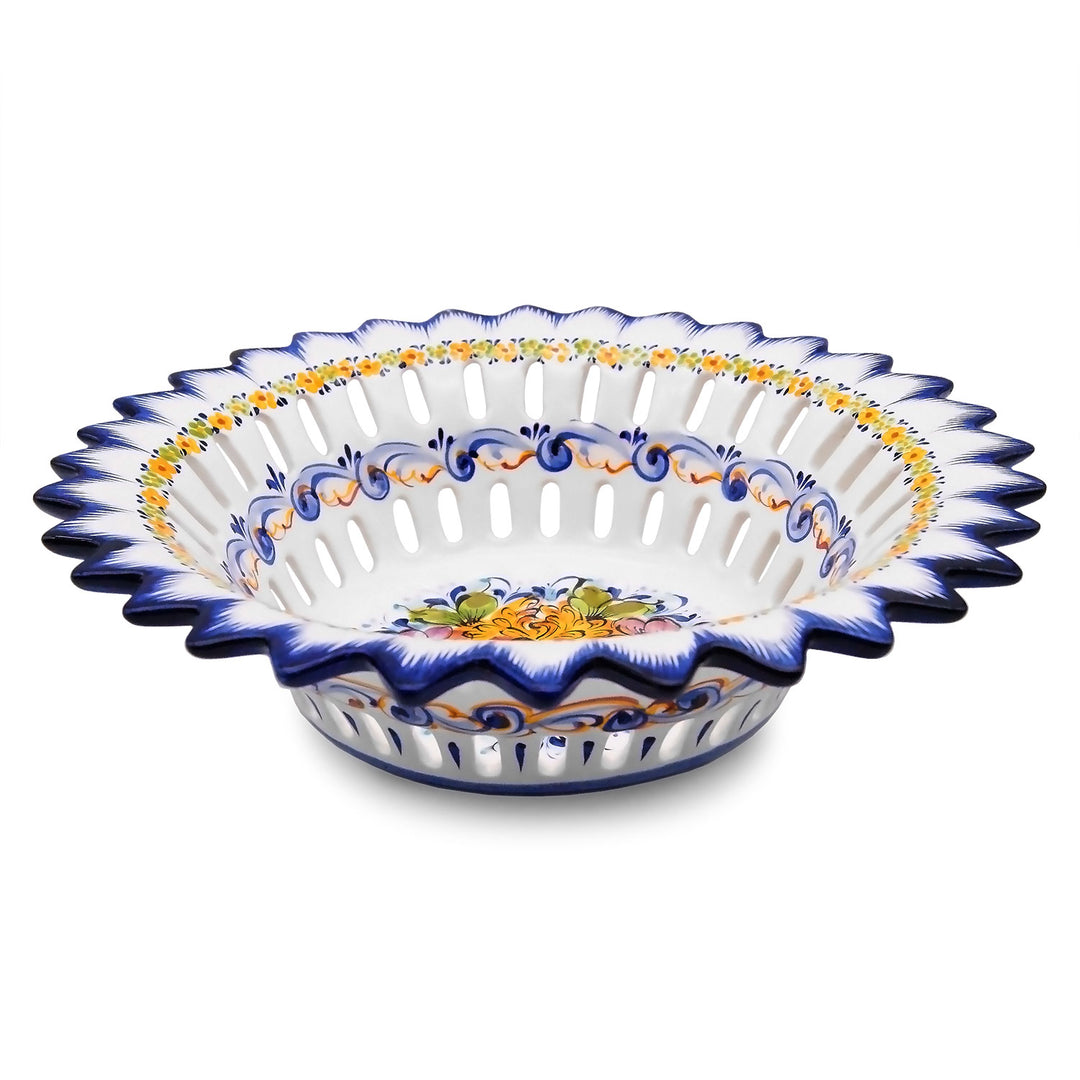 Hand Painted Portuguese Pottery Alcobaça Ceramic Fruit Bowl Centerpiece