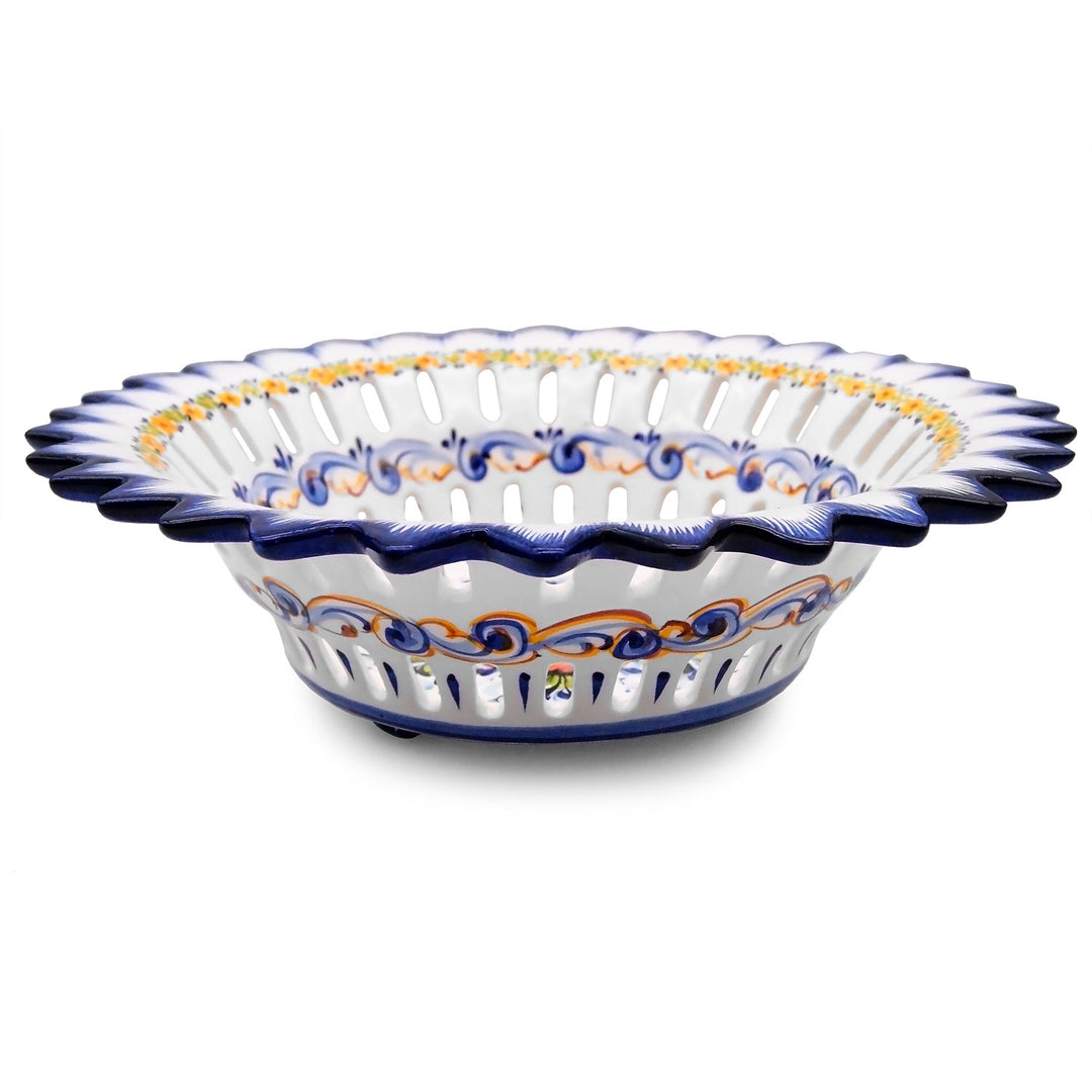 Hand Painted Portuguese Pottery Alcobaça Ceramic Fruit Bowl Centerpiece